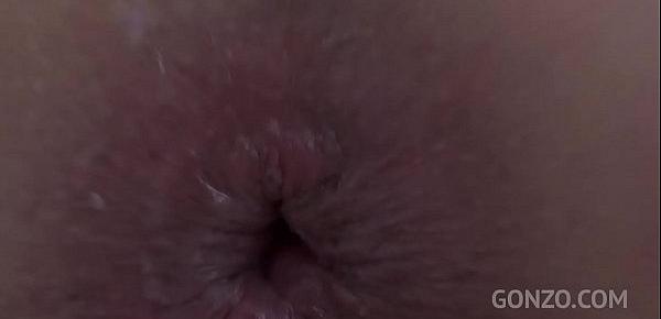  Big butt slut Sophia Laure prolapses after first triple anal penetration